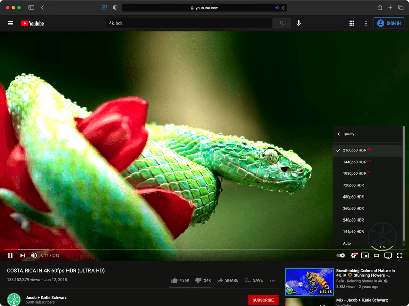 YouTube plays in HDR mode on Apple Silicon M1