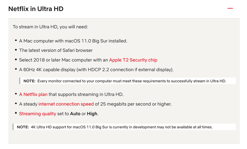 Netflix requirements for streaming in Ultra HD on Mac