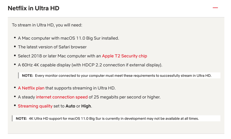 Netflix requirements for streaming in Ultra HD on Mac