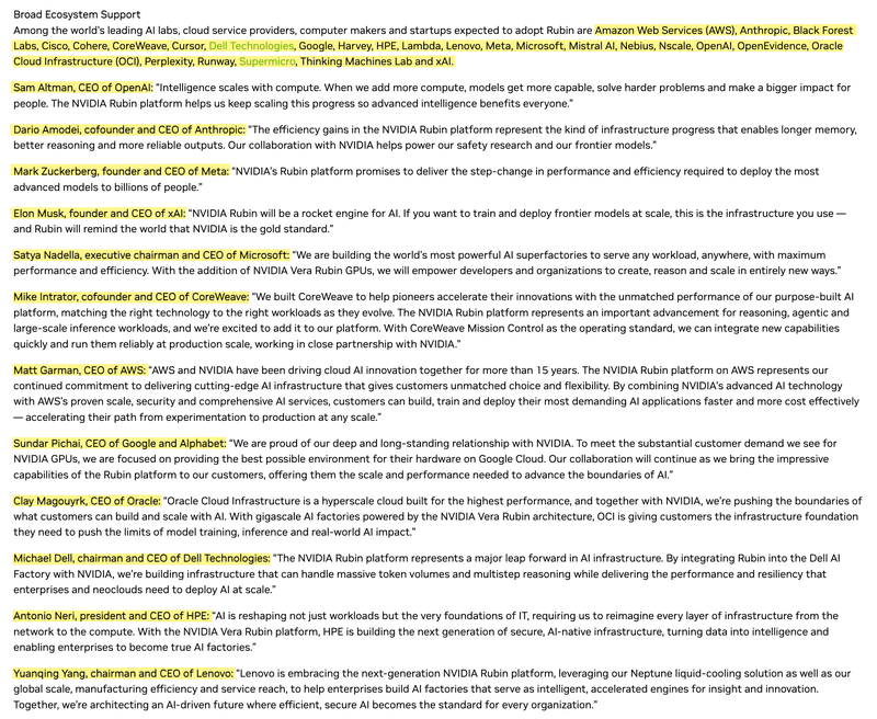 Nvidia Vera Rubin press release (CES 2026)