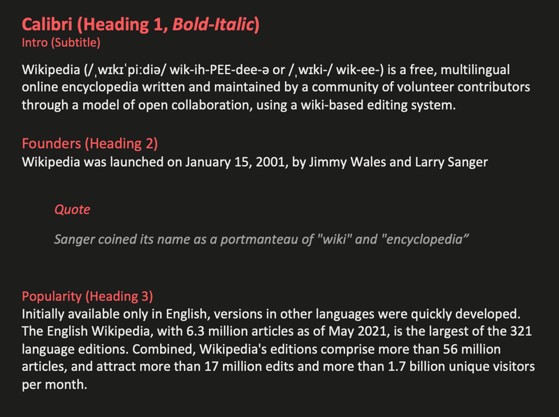 Microsoft Office Calibri font dark mode